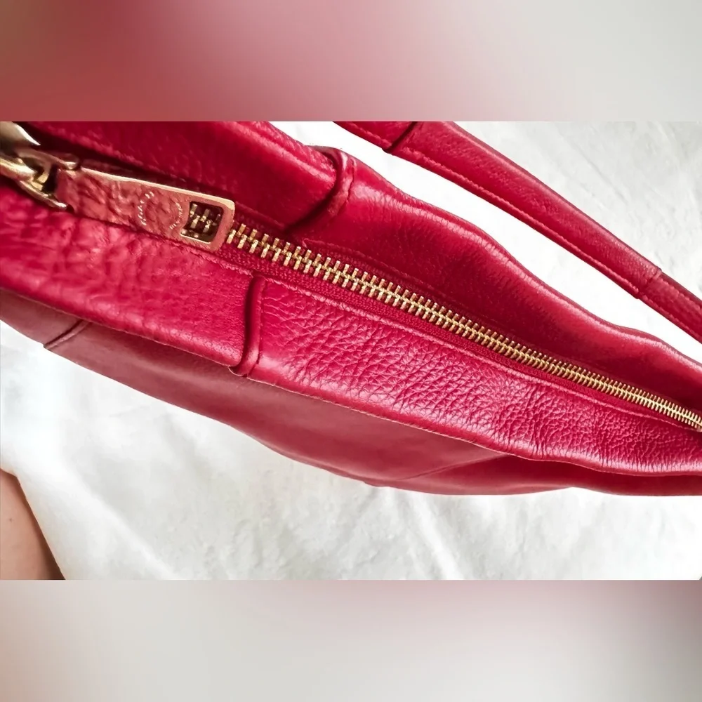 COACH Isabella Vibrant RED Leather Bag Shoulder Pebble Gold Hardware Handbag.